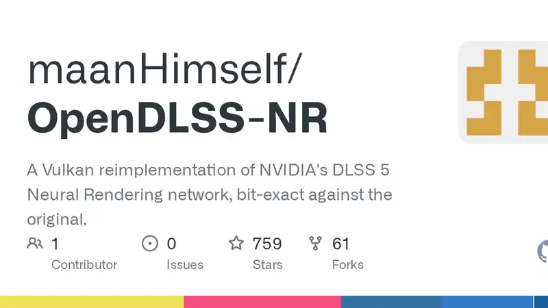 Preview image for OpenDLSS reimplements Nvidia’s neural rendering network in Vulkan and WebGPU
